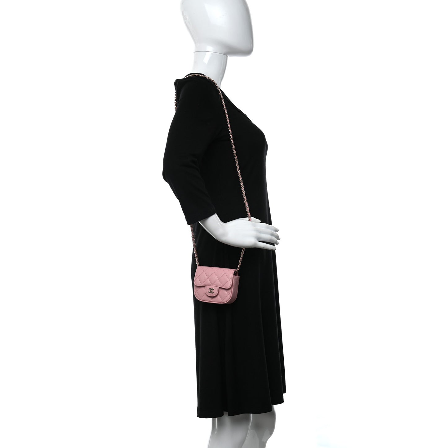 Caviar Quilted Mini Clutch With Chain Pink