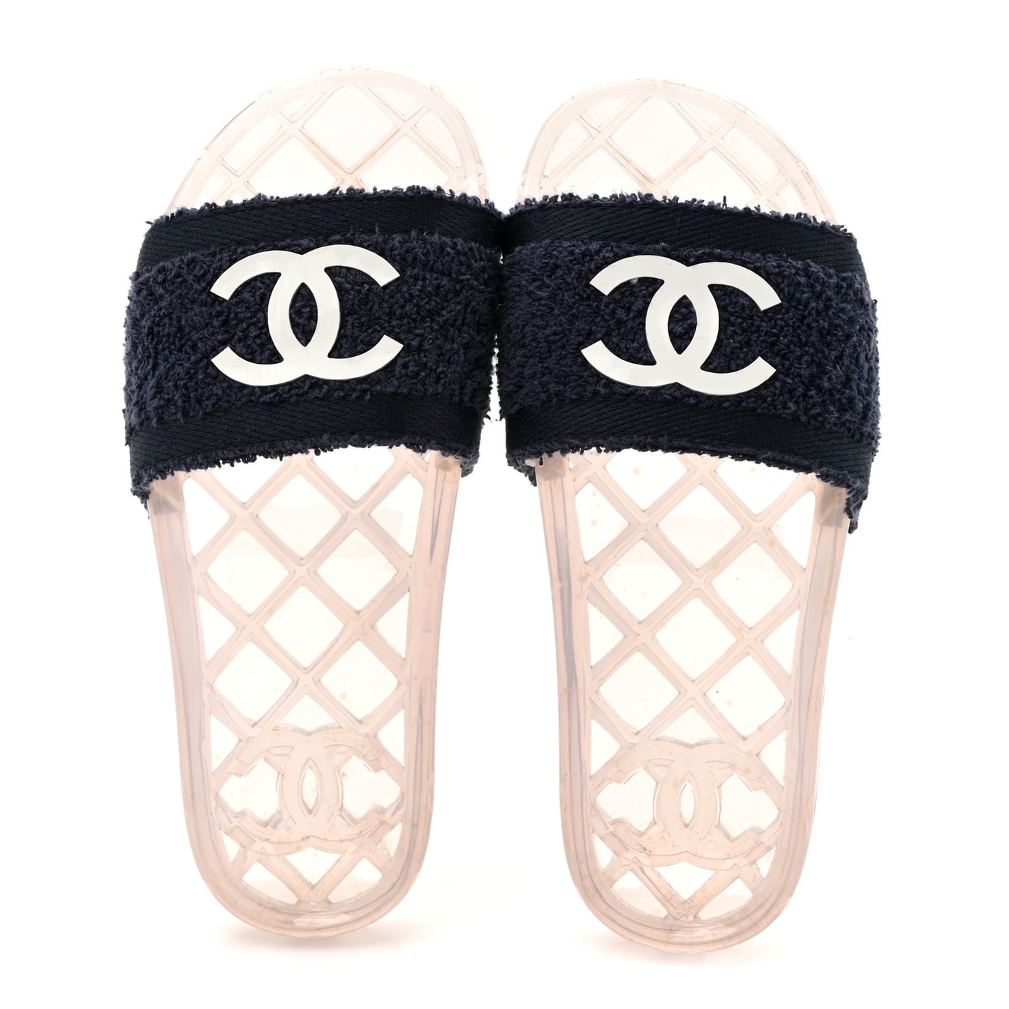 PVC Transparent Fabric CC Flat Slide Sandals 36 Navy