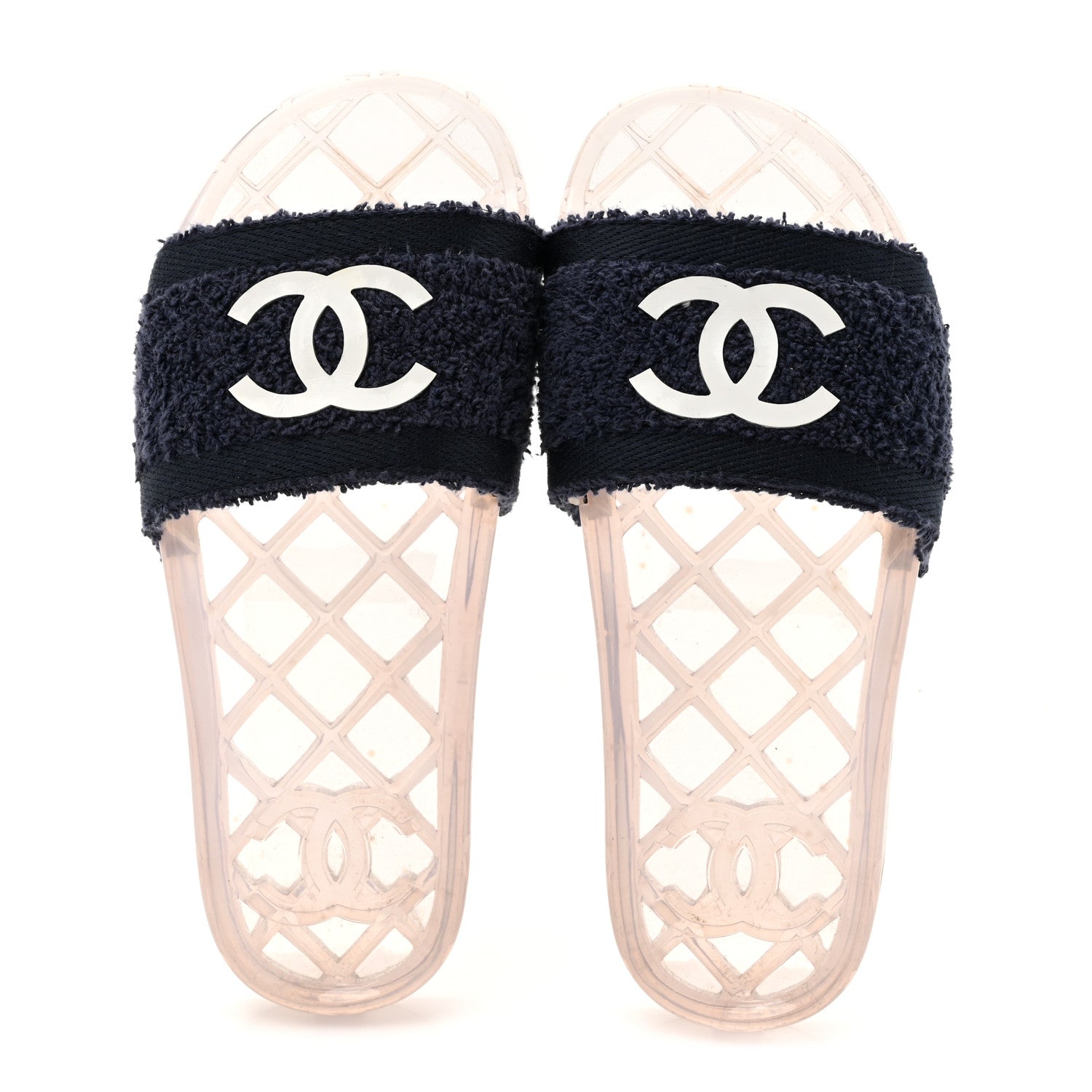 Chanel PVC Transparent Fabric CC Flat Slide Sandals 36 Navy 2 of 9