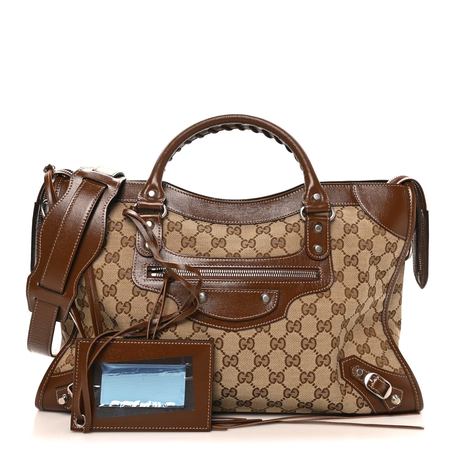 Balenciaga X GUCCI GG Monogram Azalea Calfskin Neo Classic Silver Hardware Medium City Beige Ebony Brown Sugar 3 of 11