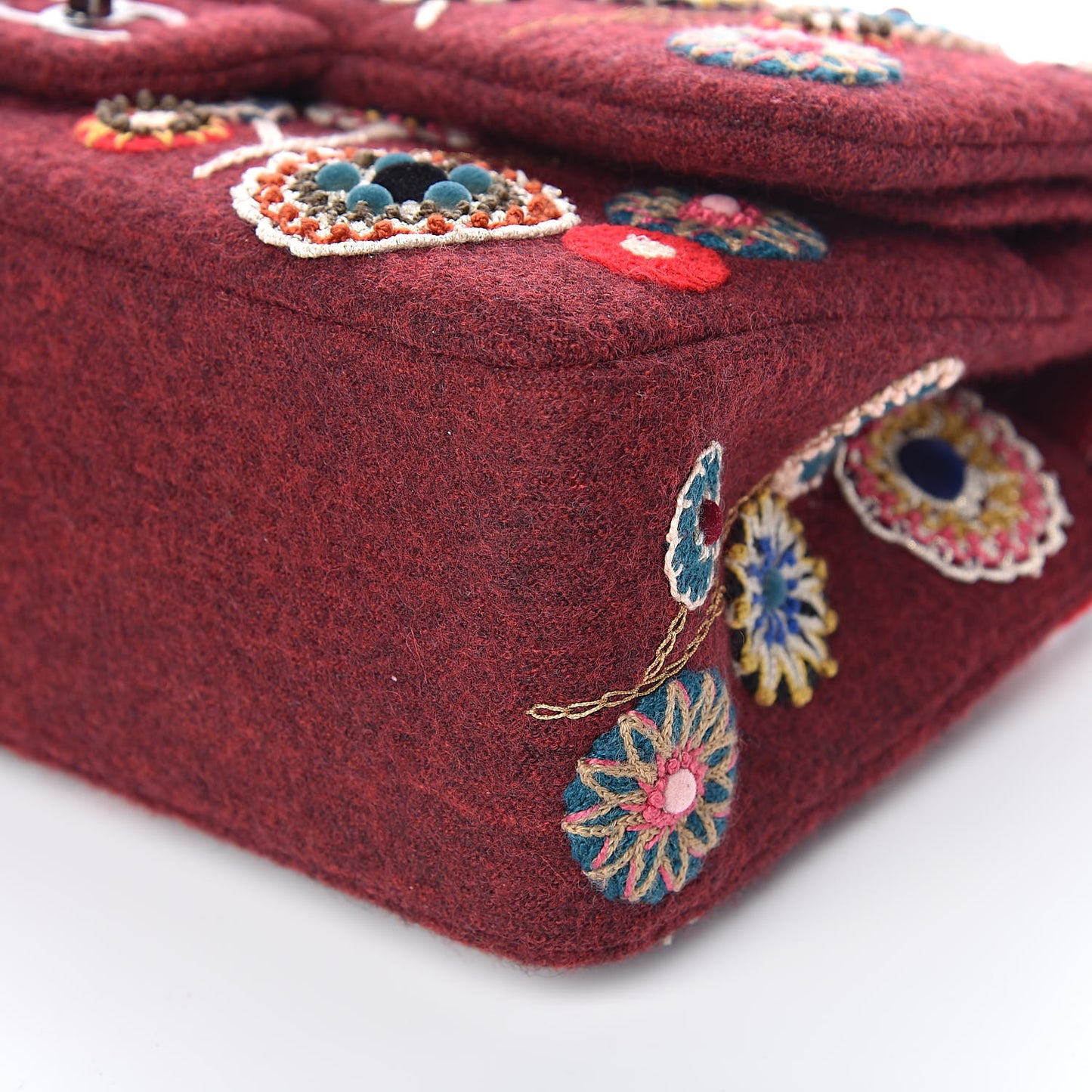 Felt Flower Embroidered Jumbo Double Flap Burgundy Multicolor