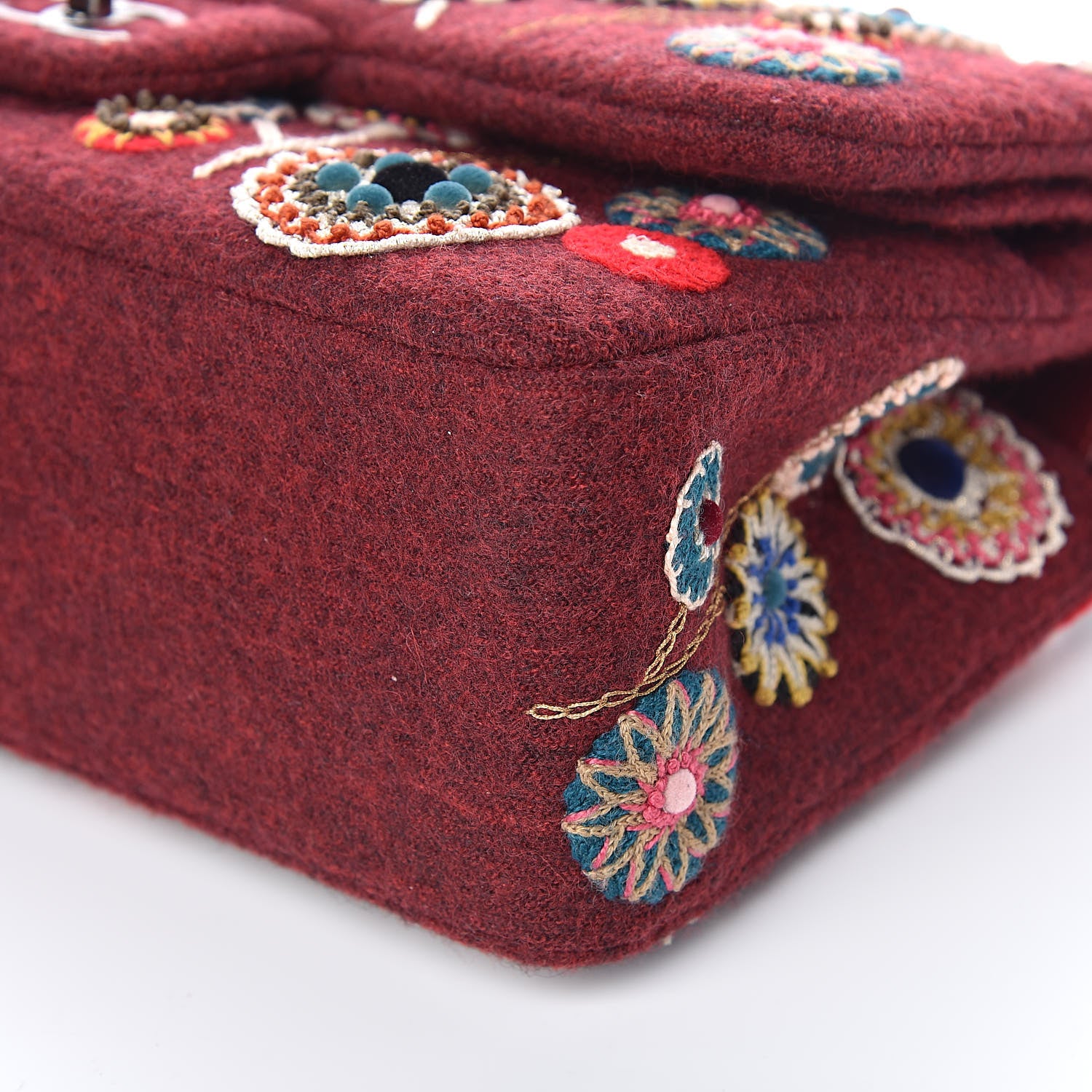 Chanel Felt Flower Embroidered Jumbo Double Flap Burgundy Multicolor 10 of 11