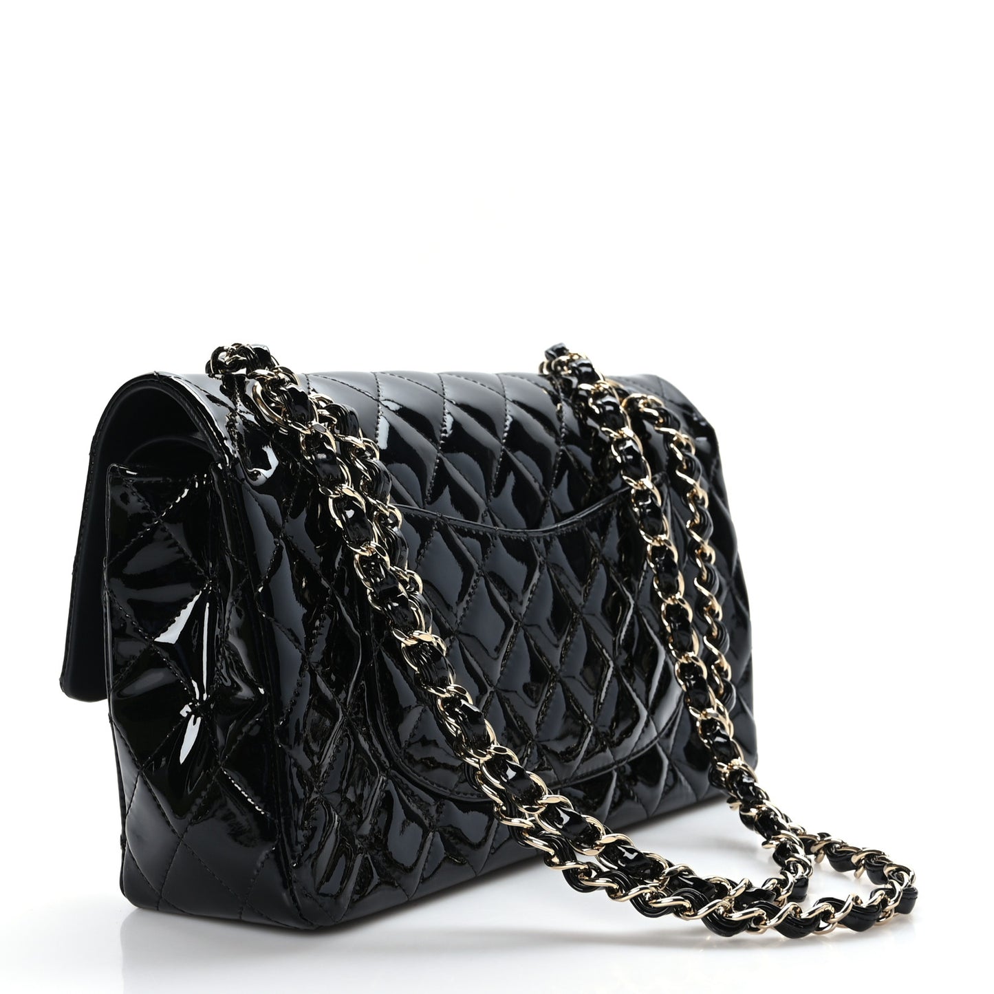 Patent Quilted Medium Double Flap Black