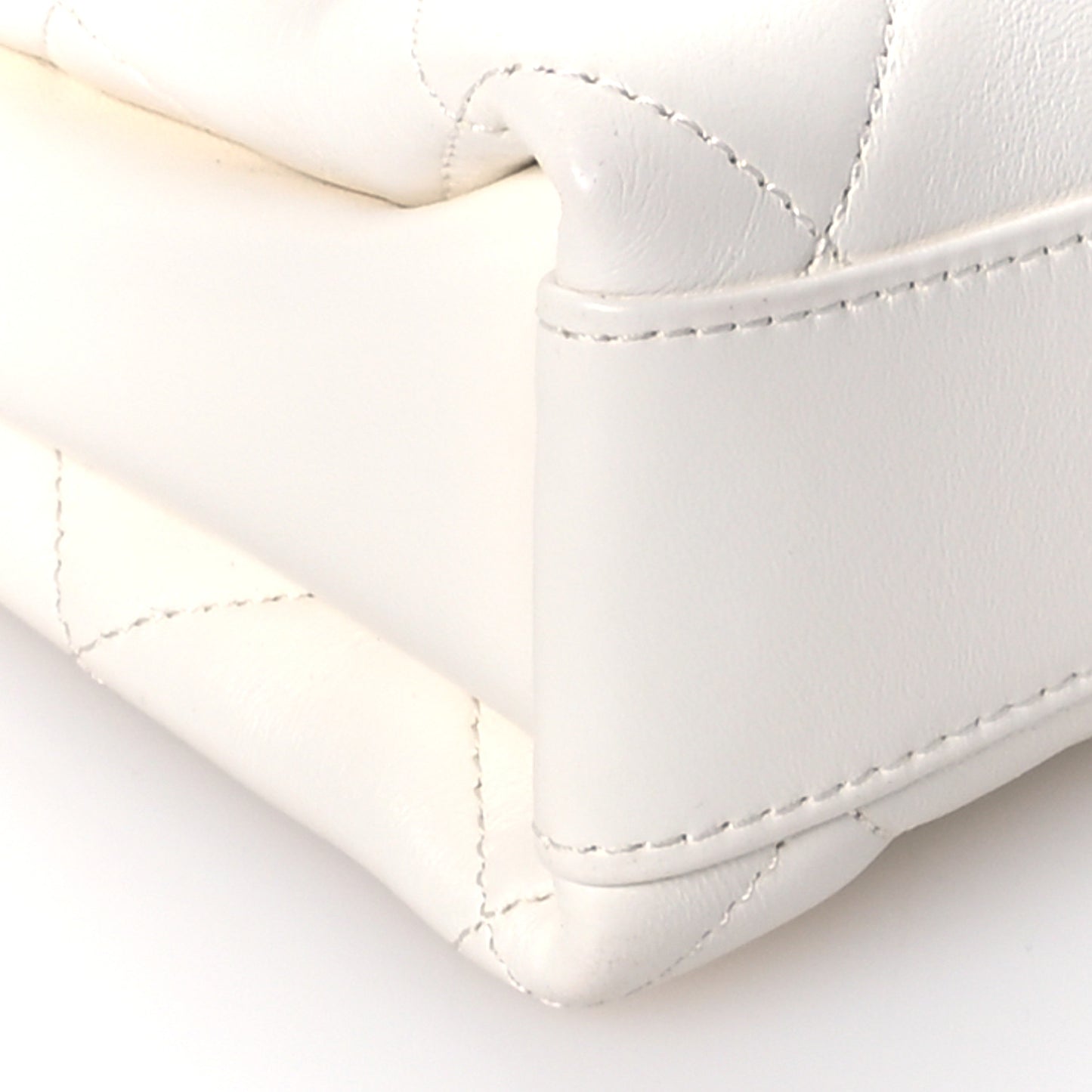 Lambskin Quilted CC Crystal Logo Chain Flap White