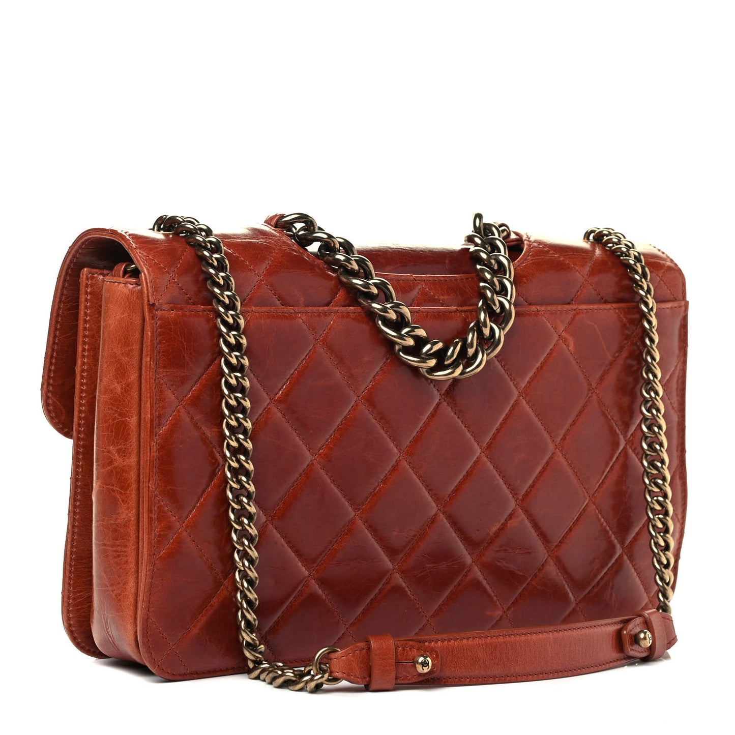 Glazed Calfskin Quilted Large Perfect Edge Flap Camel