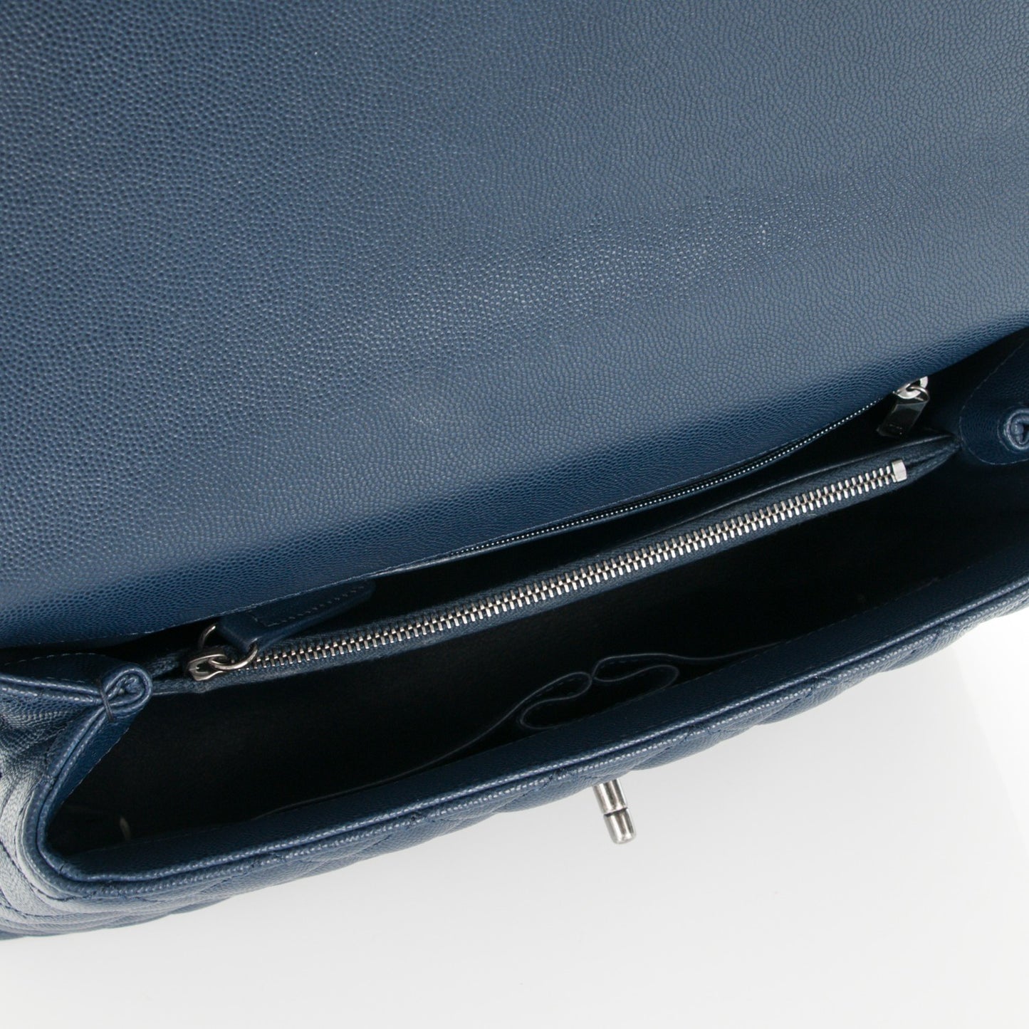 Caviar Lizard Quilted Medium Coco Handle Flap Navy