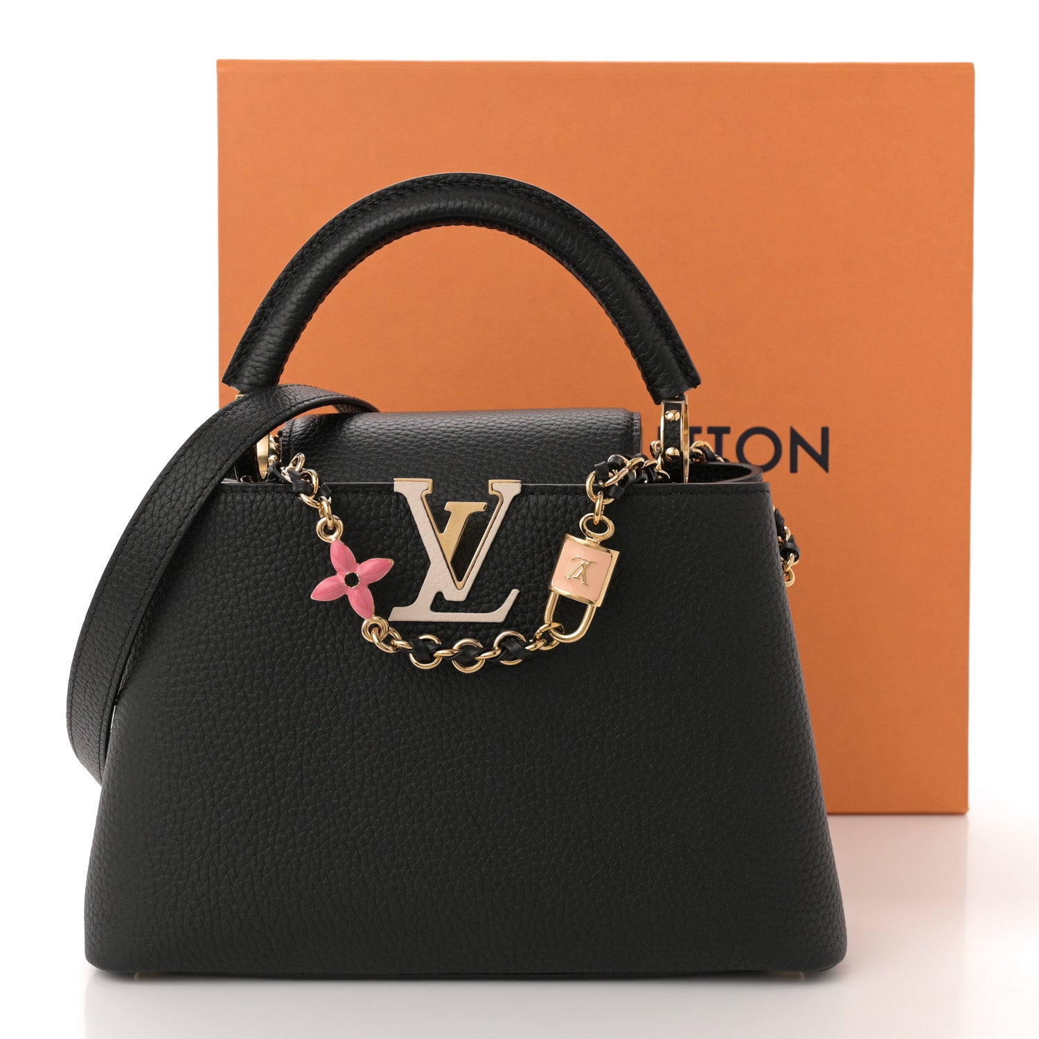 Louis Vuitton Taurillon Enamel Flower Padlock Chain Capucines BB Black 12 of 12