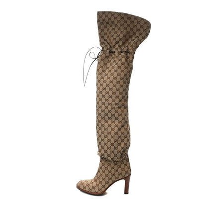 Gucci Monogram Over the Knee Boots 40.5 Beige Ebony 1 of 6