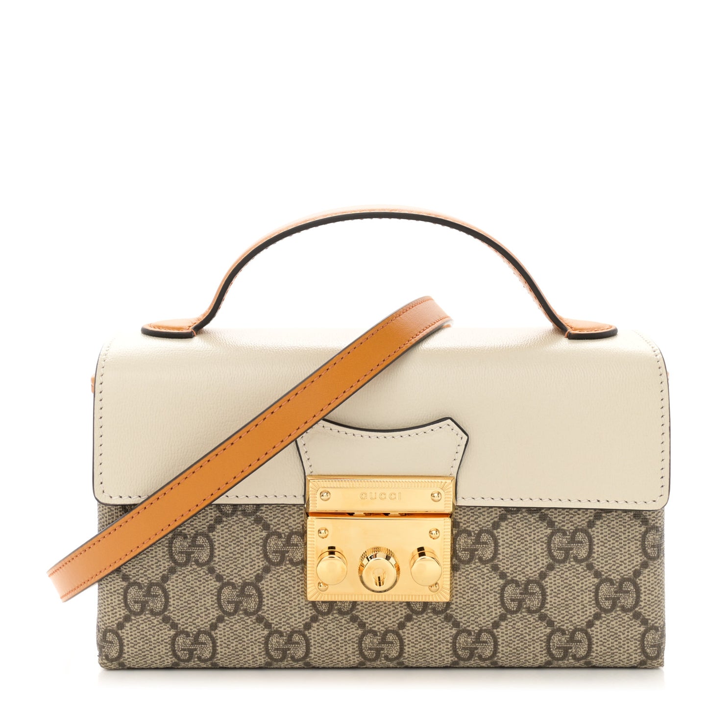 GG Supreme Monogram New Sakai Calfskin Mini Padlock Top Handle Shoulder Bag Beige Ebony Mystic White Sun Oil