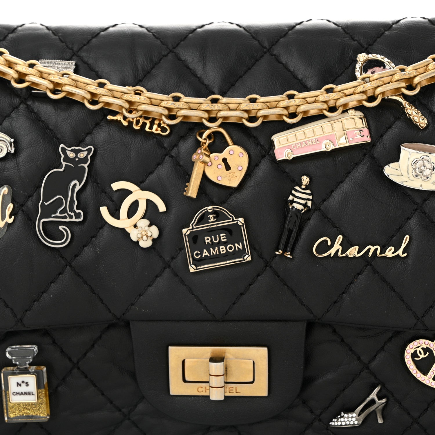 Chanel Aged Calfskin Lucky Charms 2.55 Reissue 225 Flap Black 8 of 10