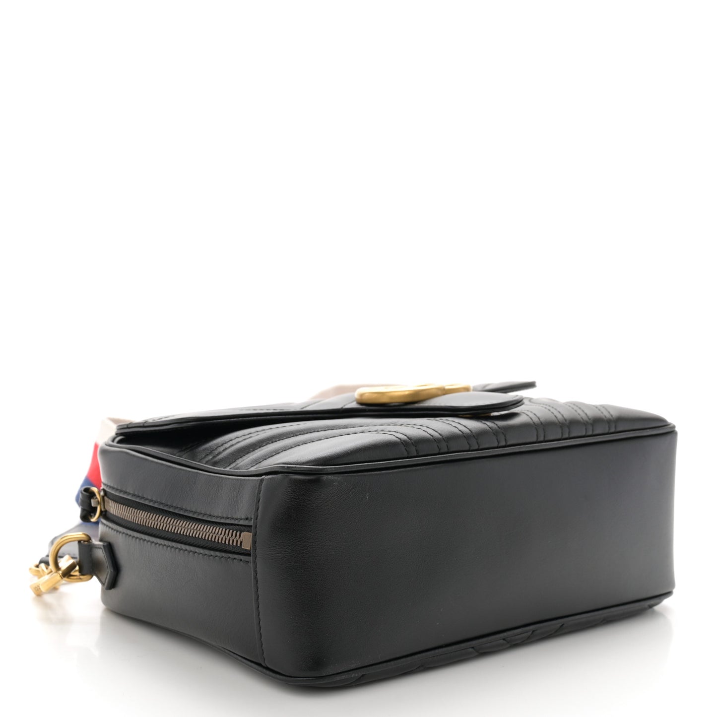 Calfskin Matelasse Sylvie Web Small GG Marmont Top Handle Shoulder Bag Black