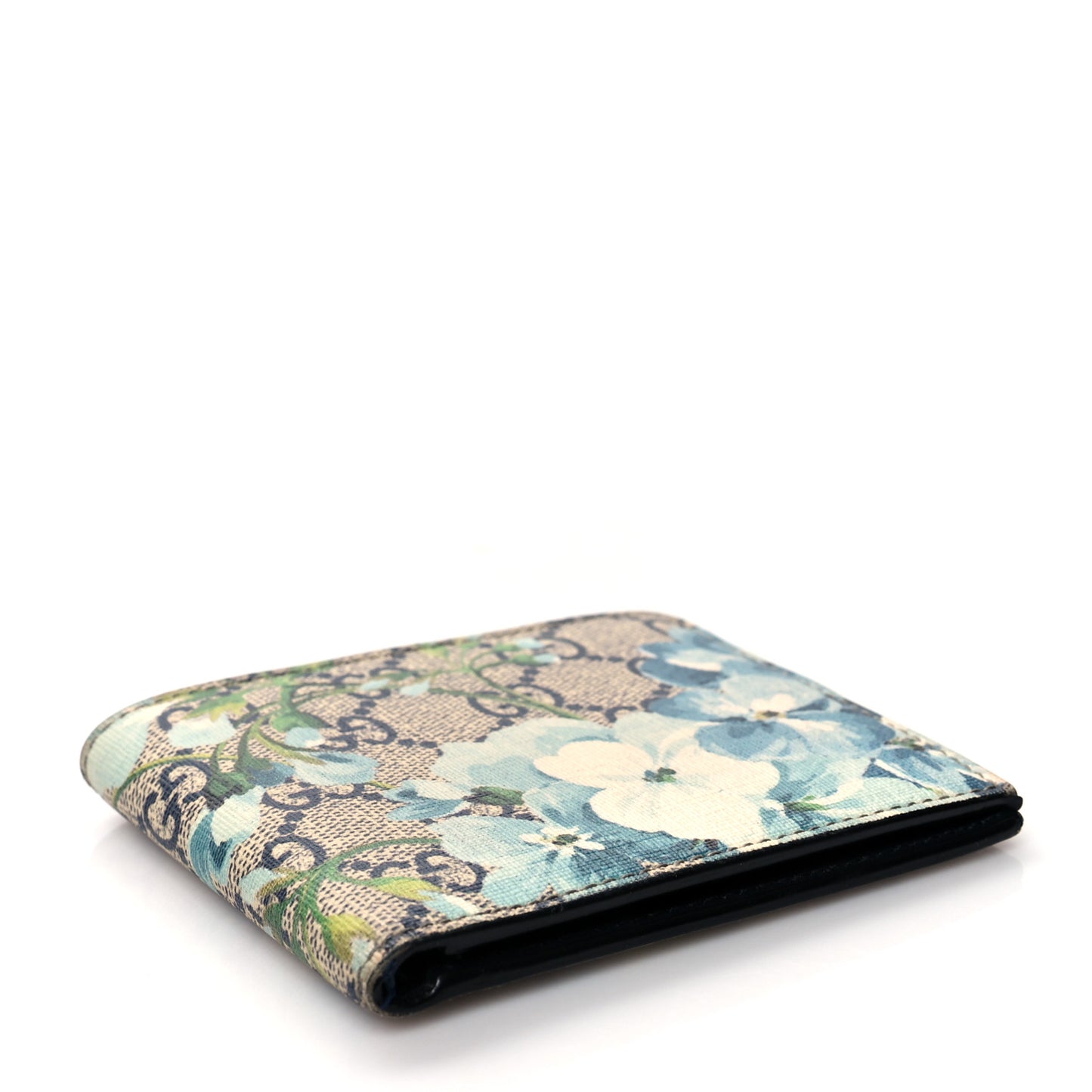 GG Supreme Monogram Blooms Bi-Fold Wallet Beige Blue Navy