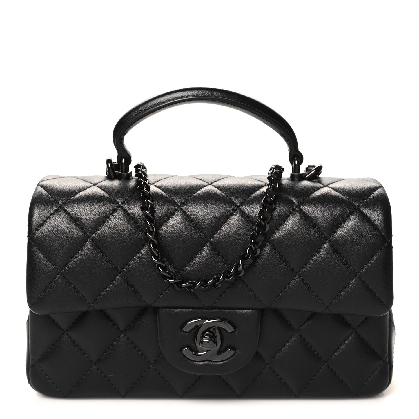 Lambskin Quilted Mini Top Handle Rectangular Flap So Black