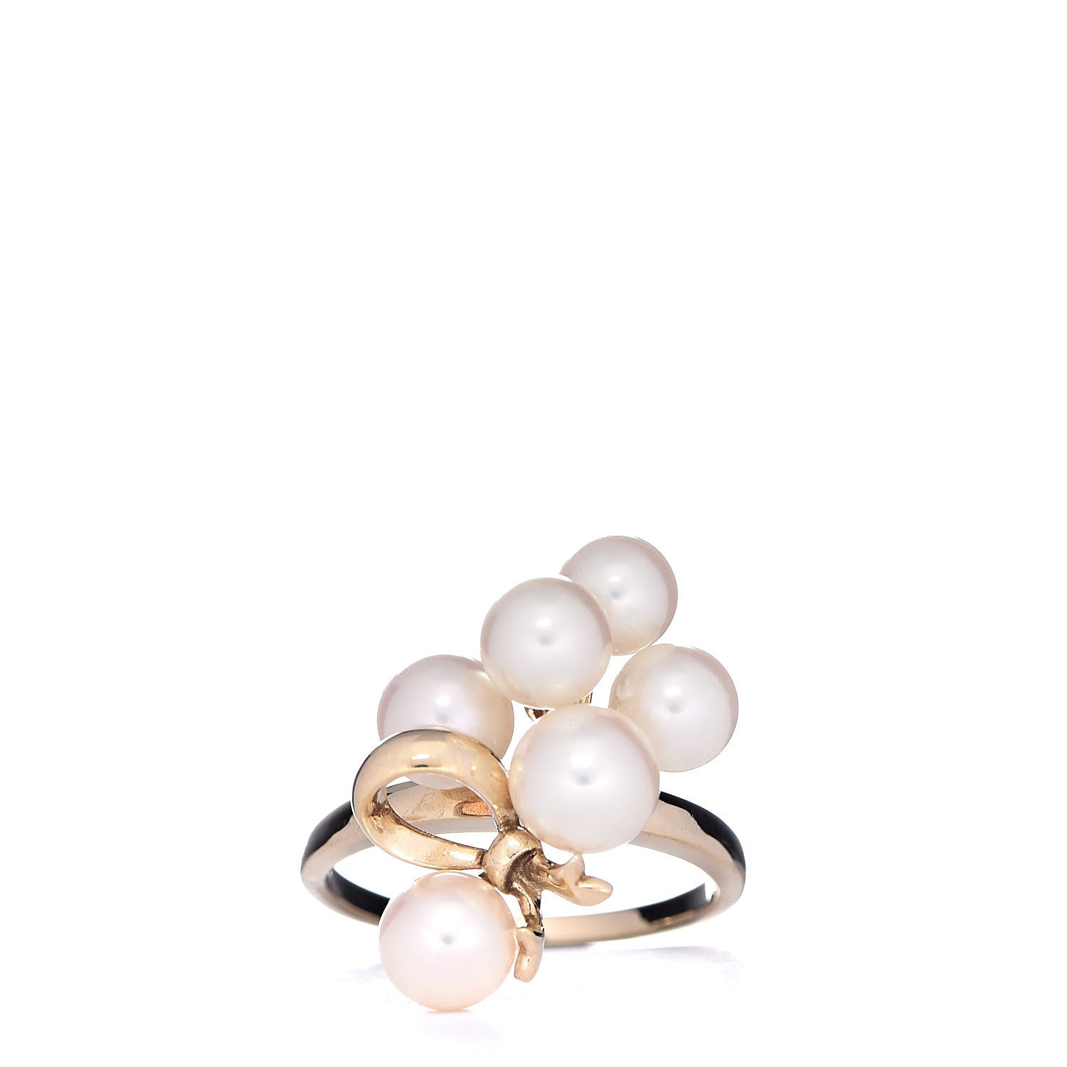 Mikimoto 18K Yellow Gold Akoya Pearl 5.5-6.5mm Cluster Cocktail Ring 55 7.25 1 of 5