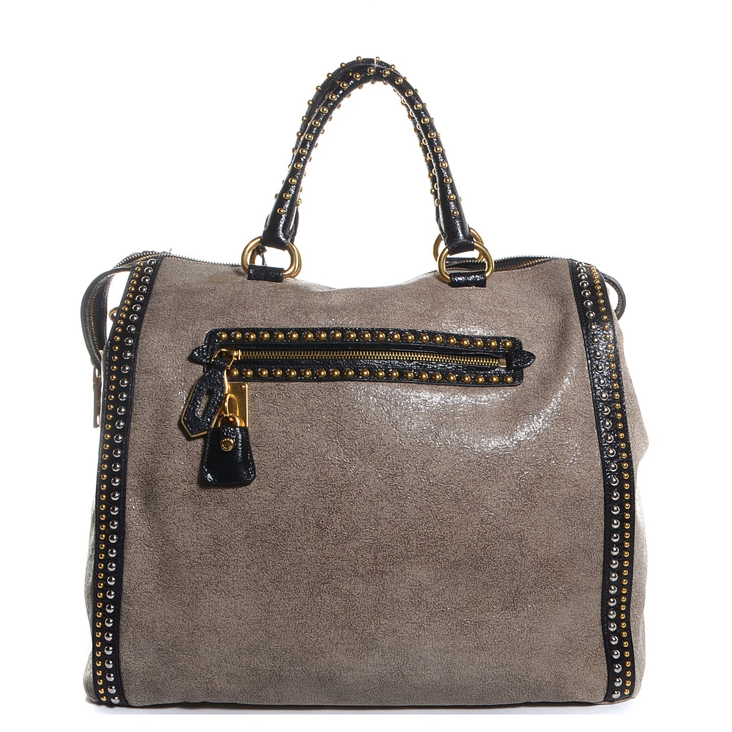 Crackled Calfskin Studded Tote Talco Black