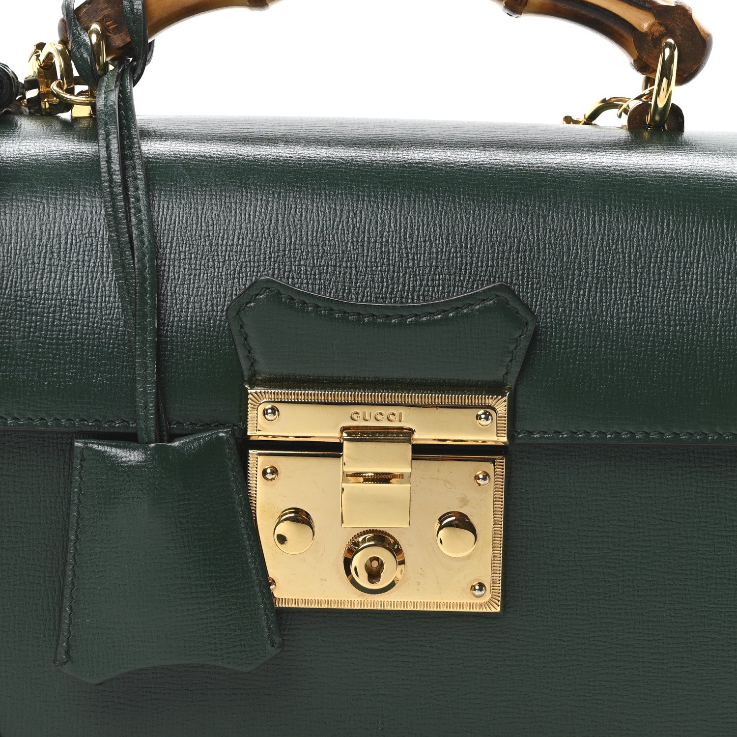 Gucci Azalea Calfskin Small Padlock Bamboo Shoulder Bag Vintage Green 8 of 10