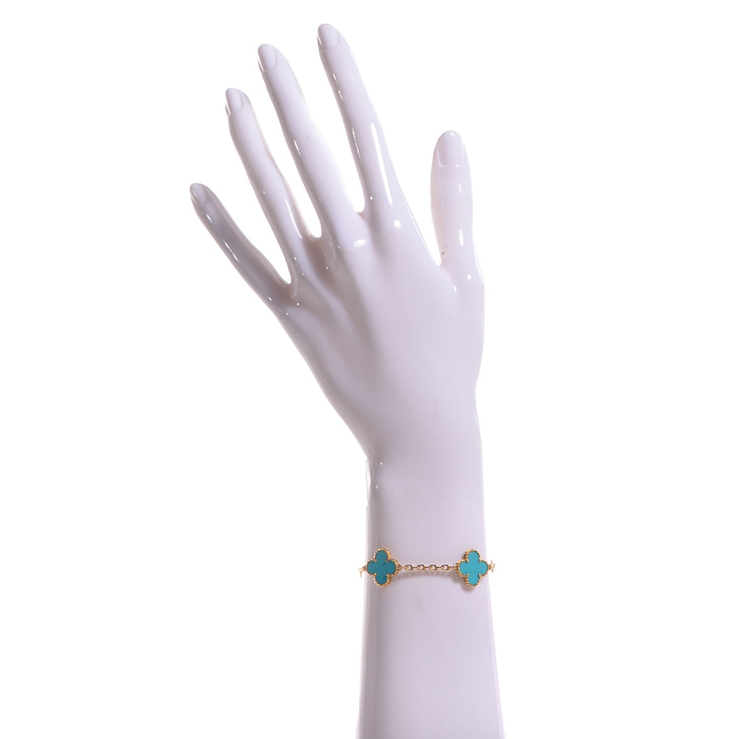 18K Yellow Gold Turquoise 5 Motifs Vintage Alhambra Bracelet