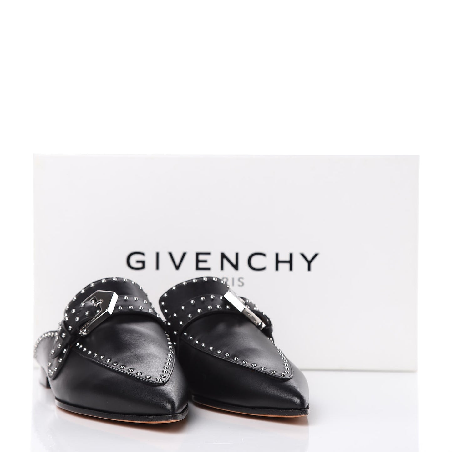 Calfskin Studded Elegant Loafer Mule 37.5 Black