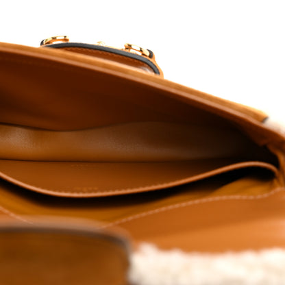 Gucci Suede Shearling Horsebit Mini 1955 Shoulder Bag Honey Beige Milk 6 of 13