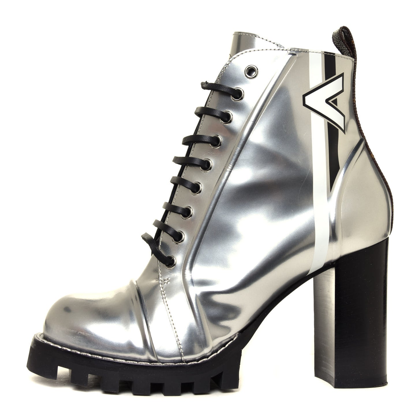 Patent Calfskin Spaceship Star Trail Ankle Boots 40 Silver