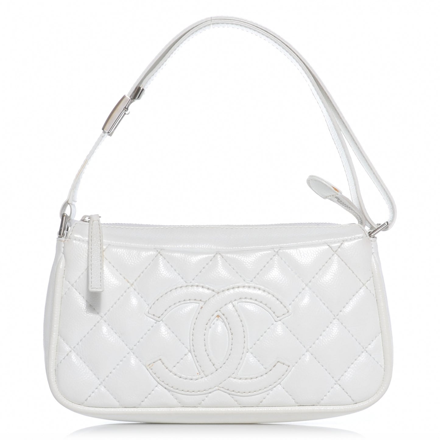 Caviar Quilted Small Pochette Bag White
