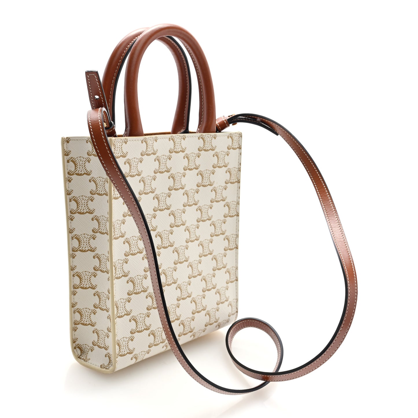 Triomphe Canvas Calfskin Mini Vertical Cabas White