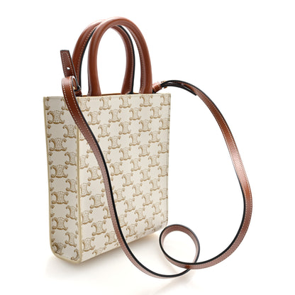 Celine Triomphe Canvas Calfskin Mini Vertical Cabas White 3 of 10
