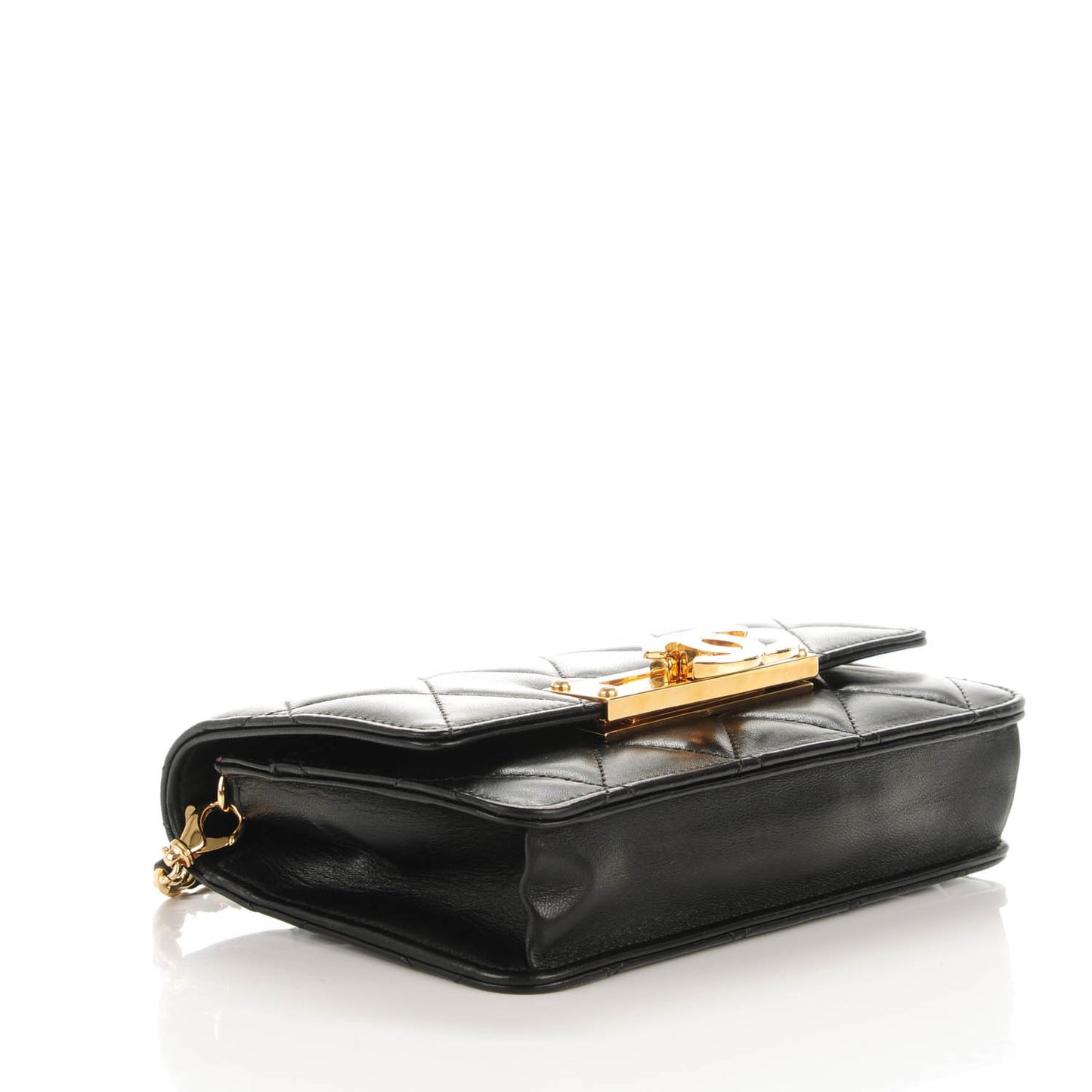 Lambskin Quilted Golden Class Wallet on Chain WOC Black