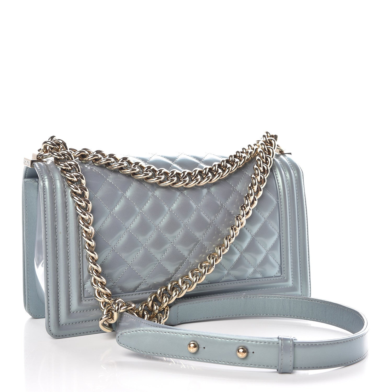 Chanel Iridescent Patent Calfskin Quilted Medium Boy Flap Light Blue 3 of 14
