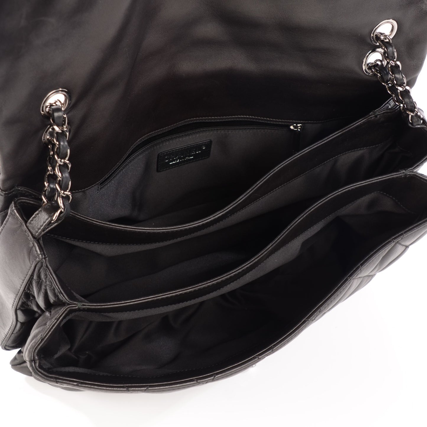 Lambskin Quilted Maxi 3 Flap Black