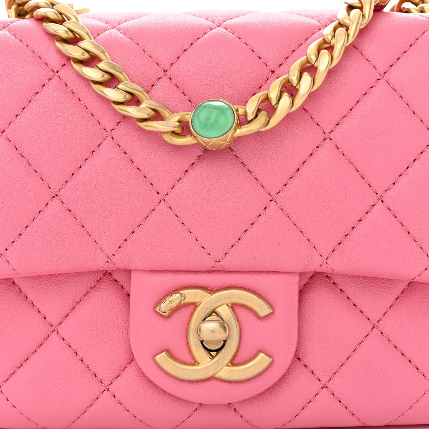 Lambskin Resin Quilted Mini Pearl Samba Square Flap Pink
