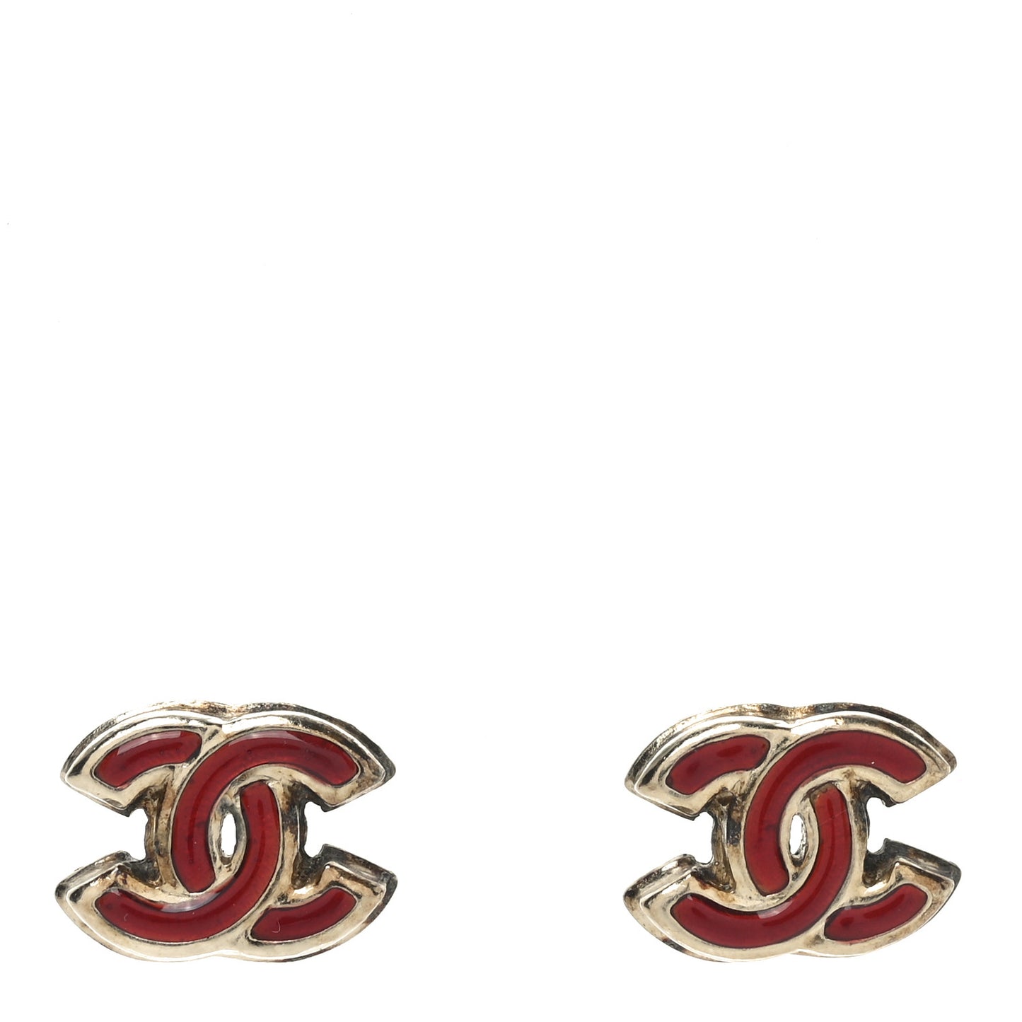 Enamel CC Earrings Red Gold