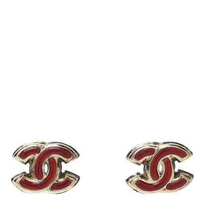 Chanel Enamel CC Earrings Red Gold 1 of 4