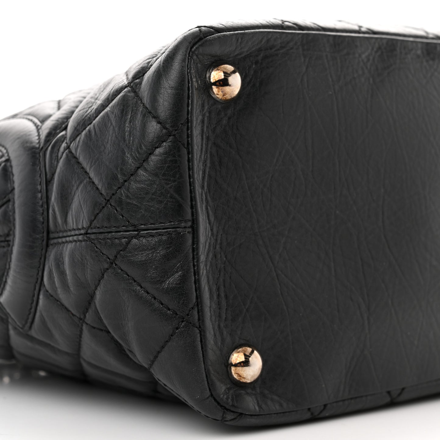 Aged Calfskin Quilted Large Cotton Club Tote Black