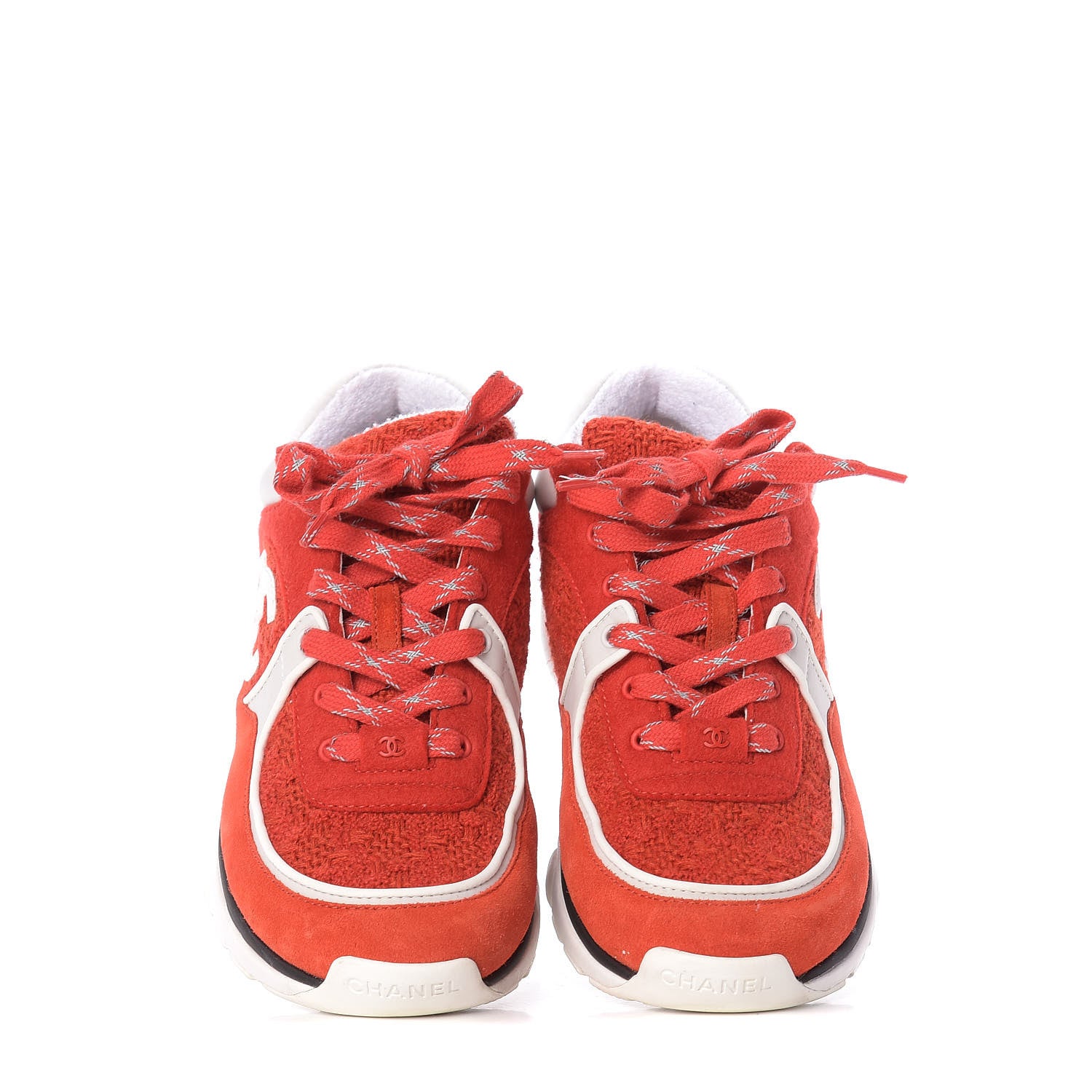 Chanel Tweed Suede Felt CC Sneakers 39 Red 5 of 11