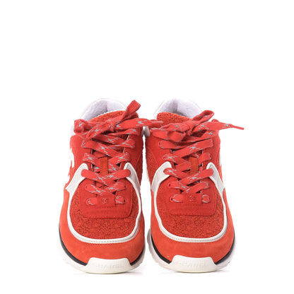 Chanel Tweed Suede Felt CC Sneakers 39 Red 5 of 11
