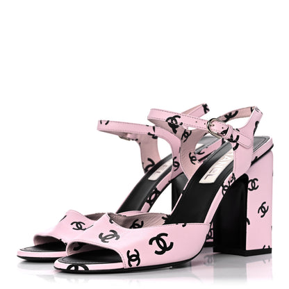 Chanel Printed Lambskin CC Sandals 42 Light Pink Black 3 of 13