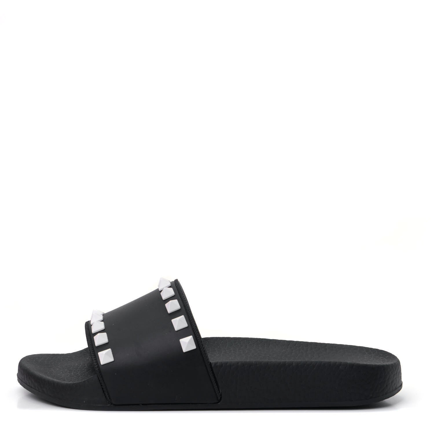 Valentino Garavani Rubber Rockstud Slide Sandals 36 Black 1 of 5