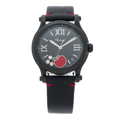 Chopard DLC Coated Lucent Calfskin 3 Diamond 36mm Happy Sport Quartz Watch Black 1 of 4