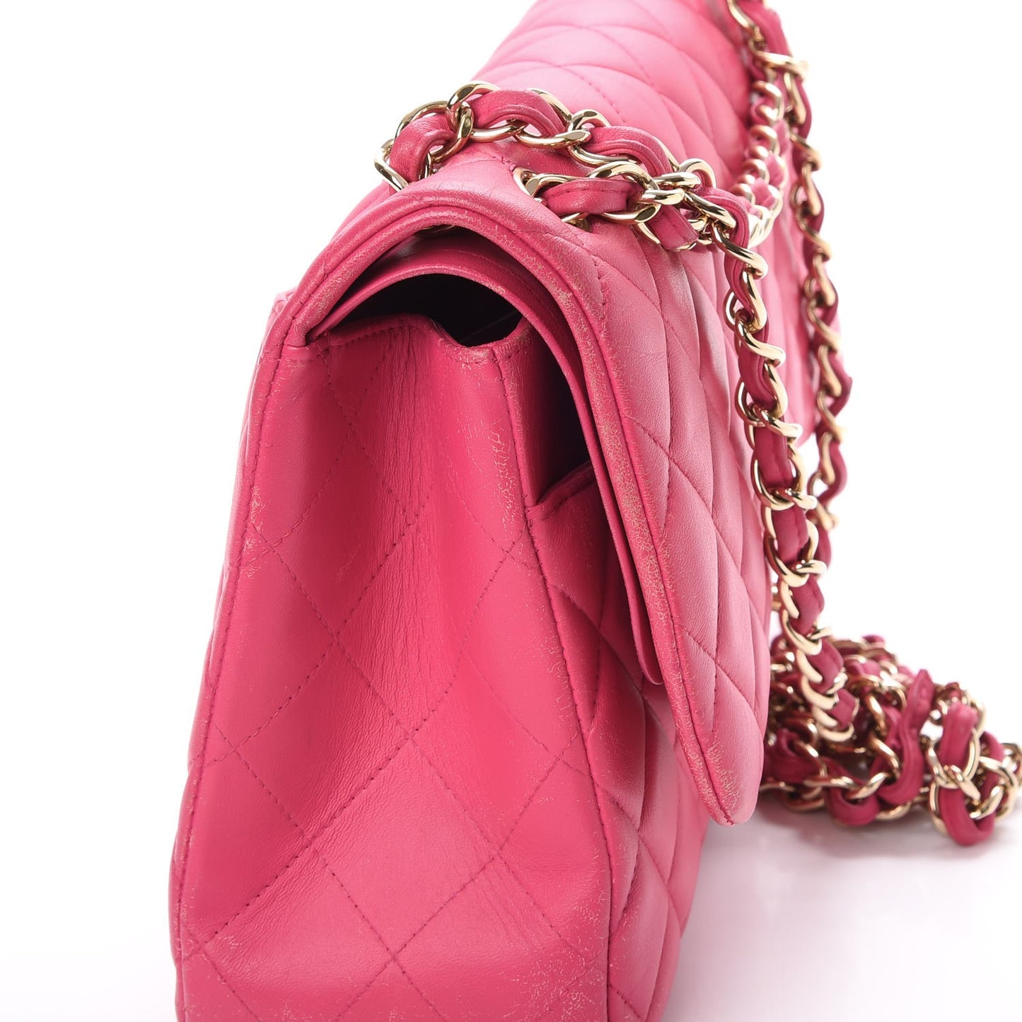 Lambskin Quilted Jumbo Double Flap Dark Pink