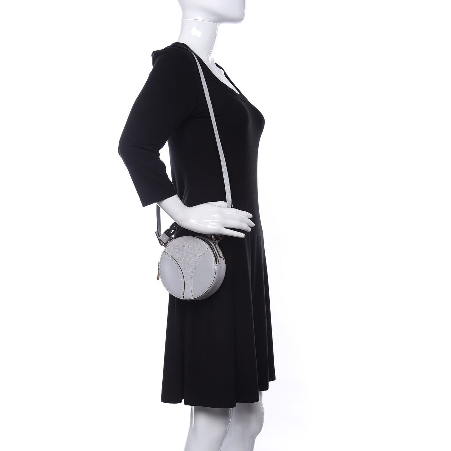 Grained Shiny Calfskin Mini Round Daria Bag Light Cloud