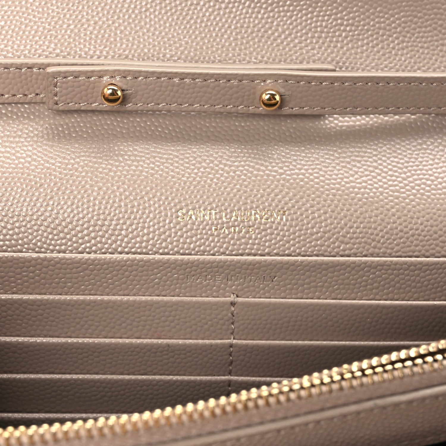 Saint Laurent Grain De Poudre Matelasse Chevron Monogram Chain Wallet Dark Beige 5 of 8