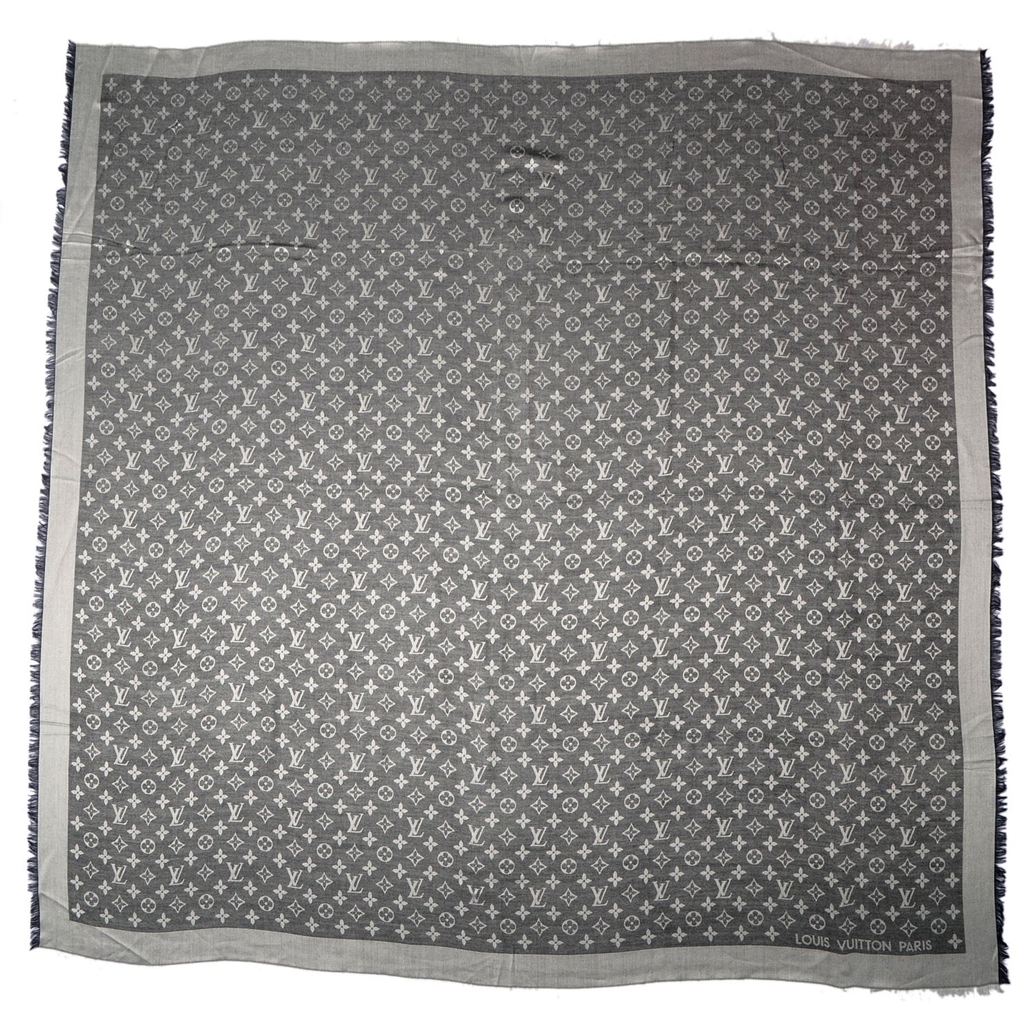 Silk Wool Monogram Denim Shawl Black