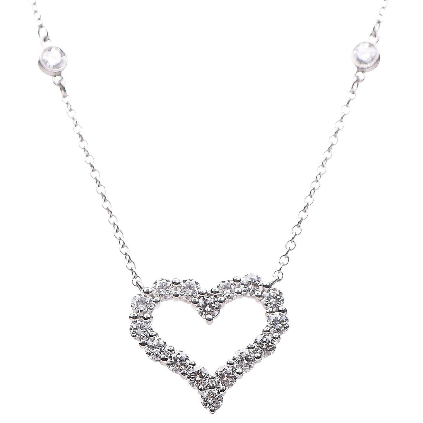 Platinum Diamond Heart Station Pendant Necklace