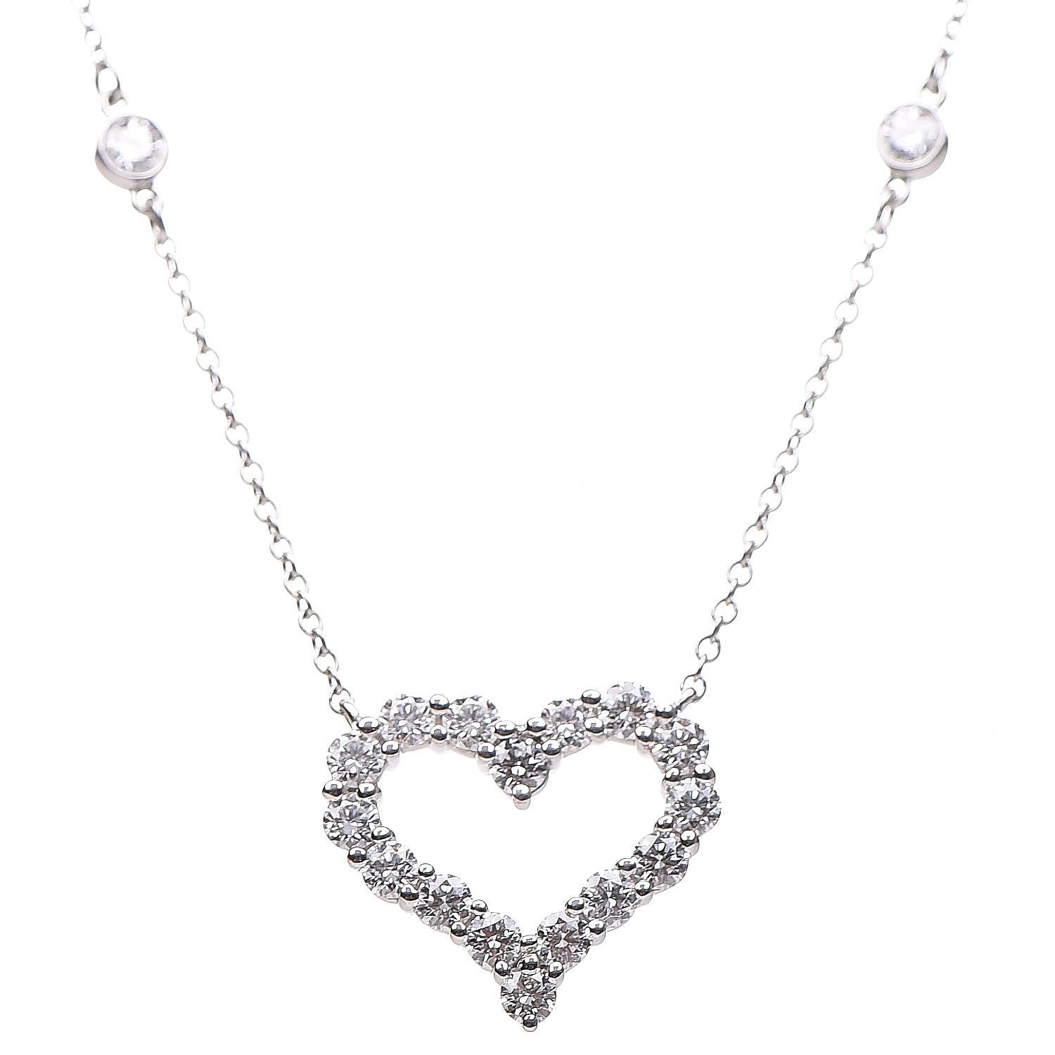 Tiffany Platinum Diamond Heart Station Pendant Necklace 1 of 6