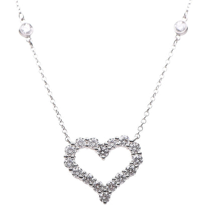 Tiffany Platinum Diamond Heart Station Pendant Necklace 1 of 6
