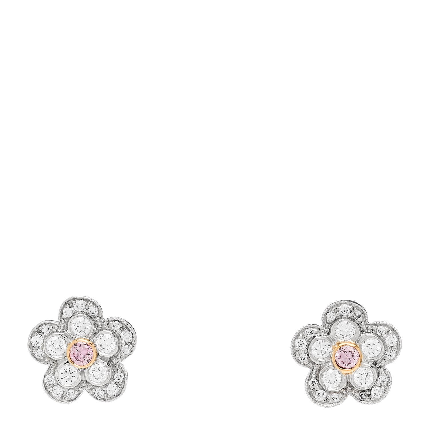 Tiffany Platinum 18K Rose Gold Pink Diamond Enchant Flower Earrings 1 of 6