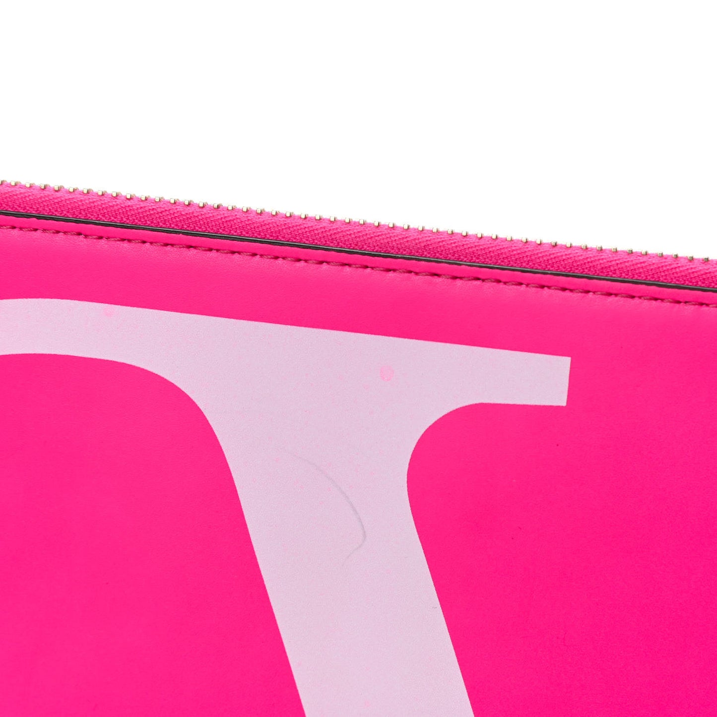 Calfskin Large VLogo Flat Zip Pouch Azalea White