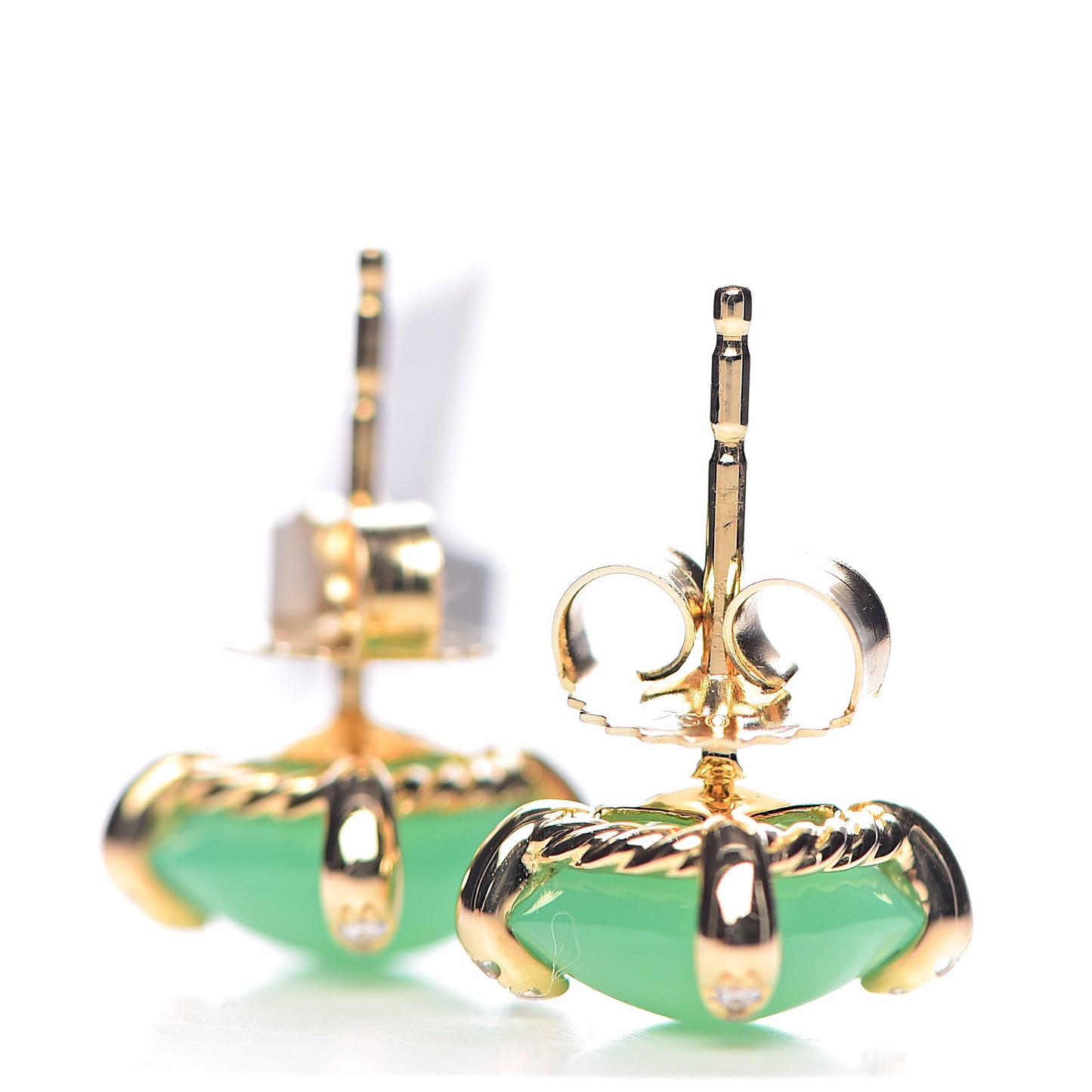 18K Yellow Gold Diamond Chrysoprase 8mm Chatelaine Earrings