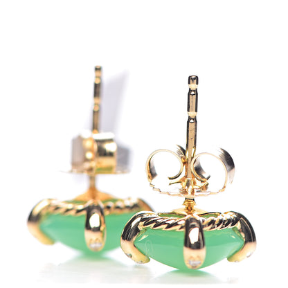 David Yurman 18K Yellow Gold Diamond Chrysoprase 8mm Chatelaine Earrings 3 of 5